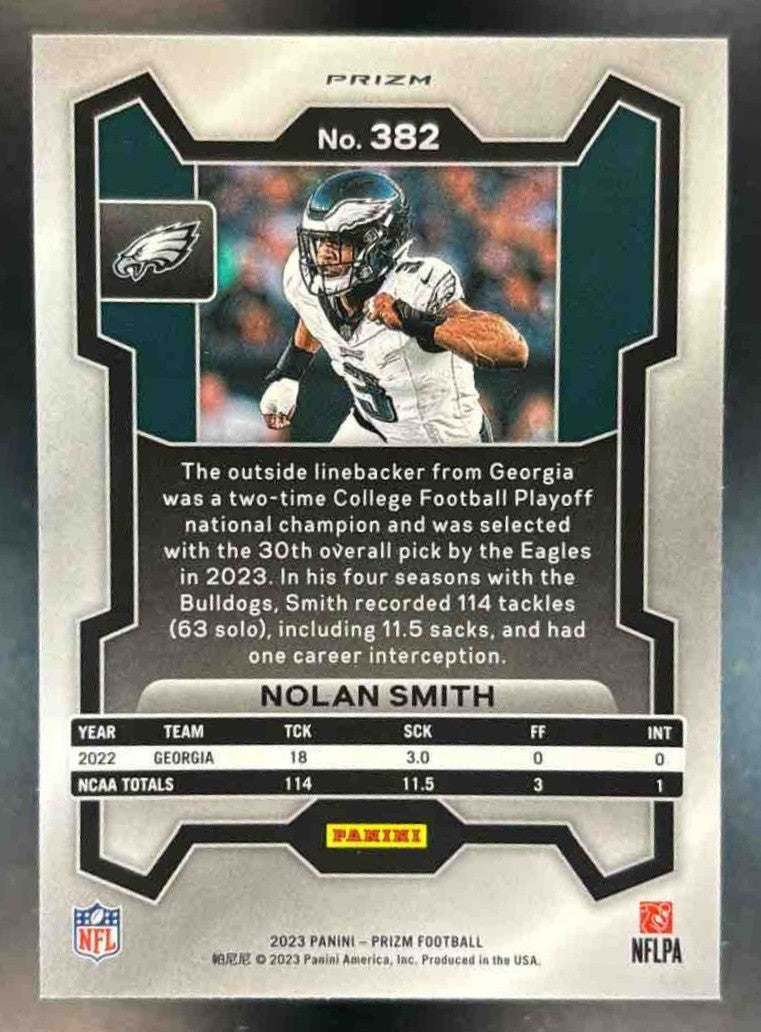 2023 Panini Prizm Nolan Smith Black and White Checker #382 RC Eagles - Sports Cards