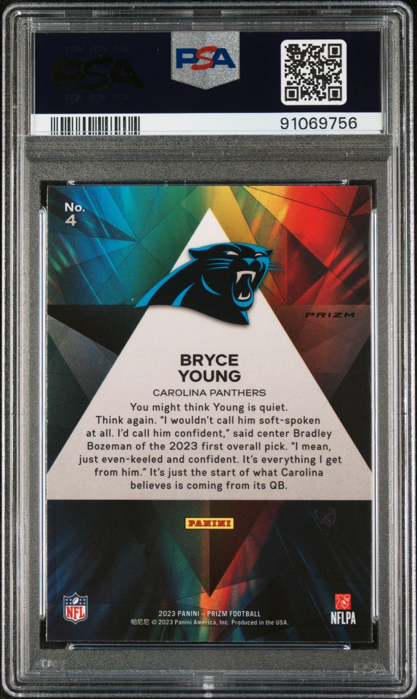 2023 Panini Prizm Prizmatic Bryce Young Green Wave #4 PSA 10 Graded Sports Cards
