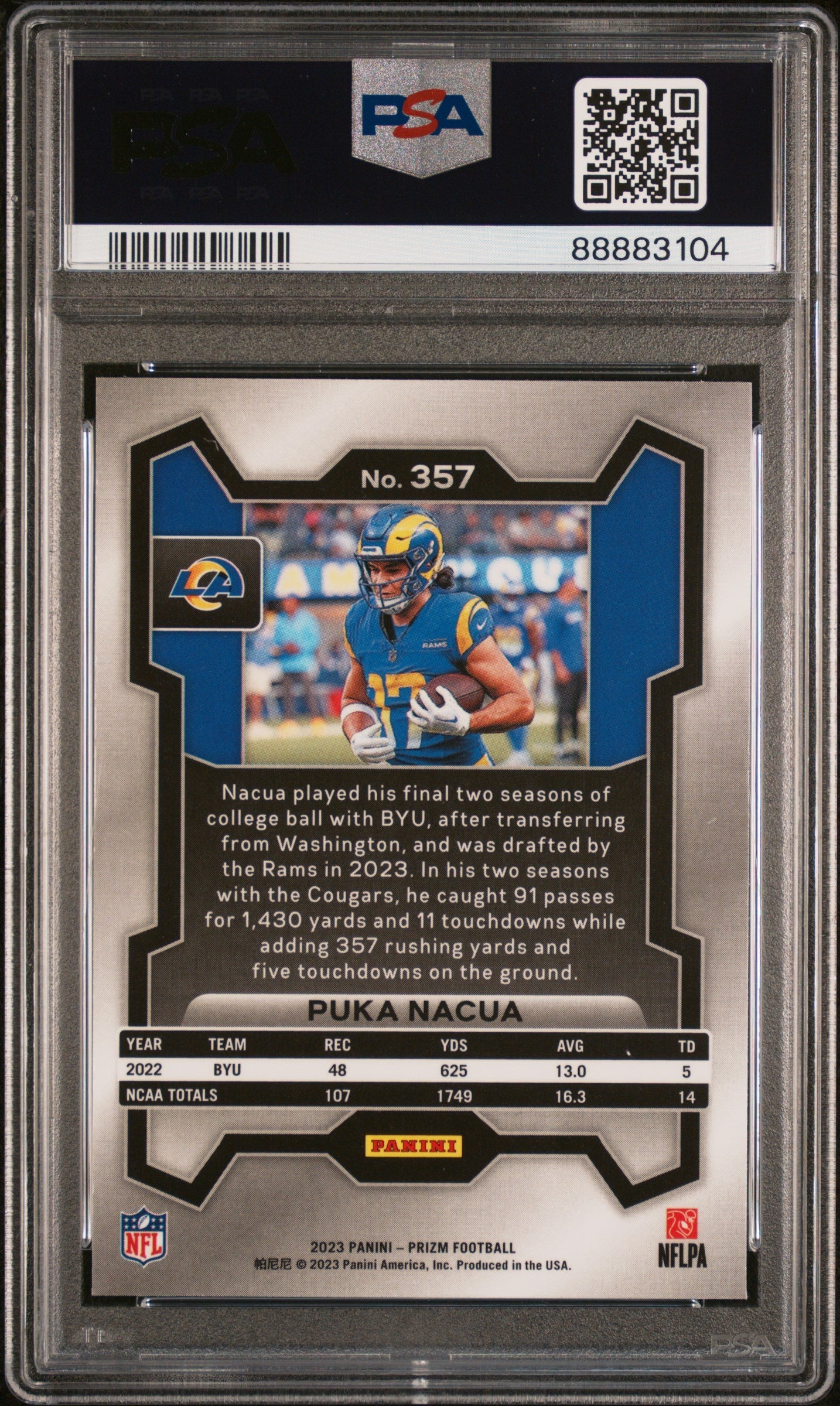 2023 Panini Prizm Puka Nacua Rookie #357 PSA 9 Los Angeles Rams - Graded Sports Cards