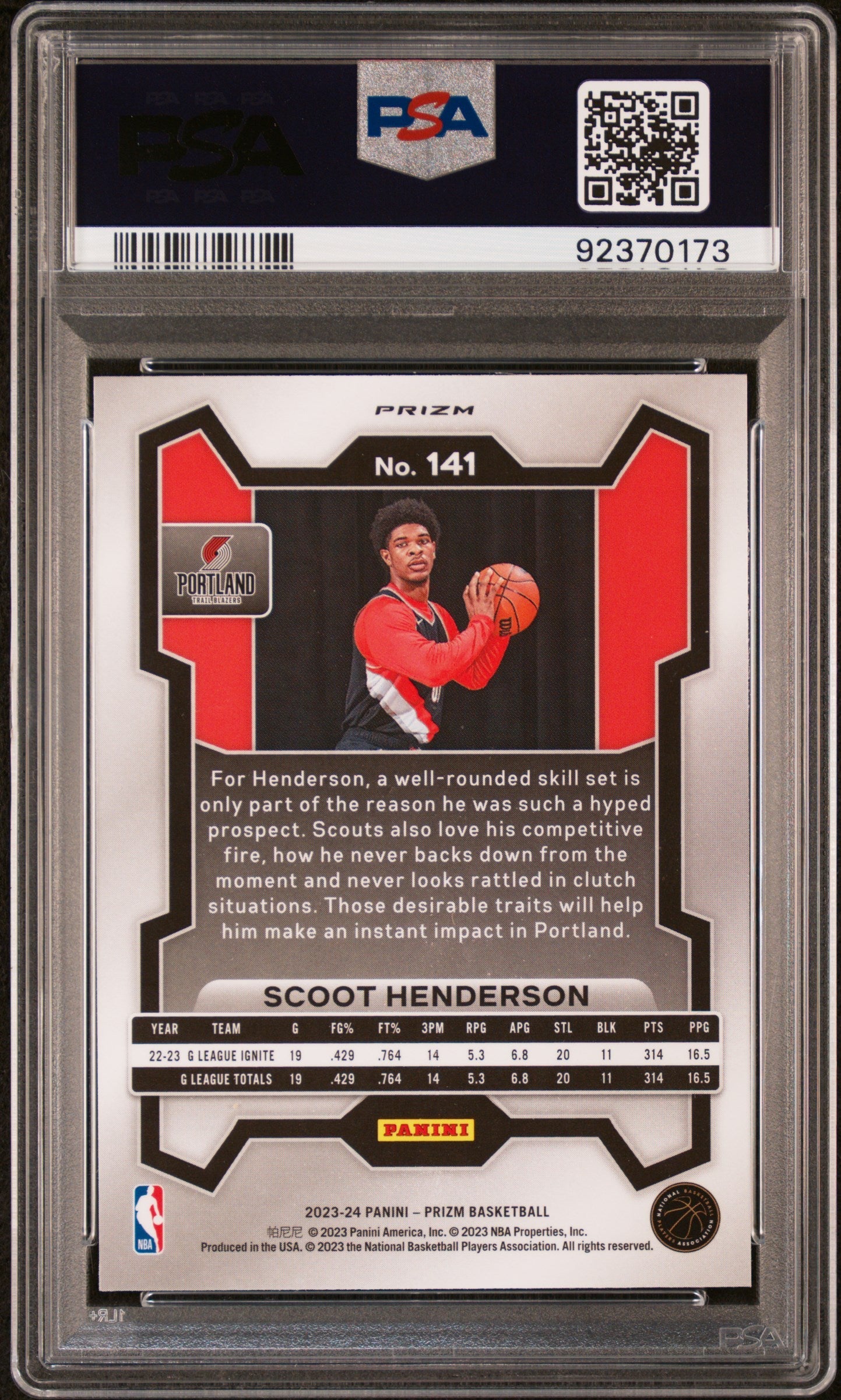 2023 Panini Prizm Scoot Henderson Pink Ice #141 PSA 9 - Graded Sports Cards
