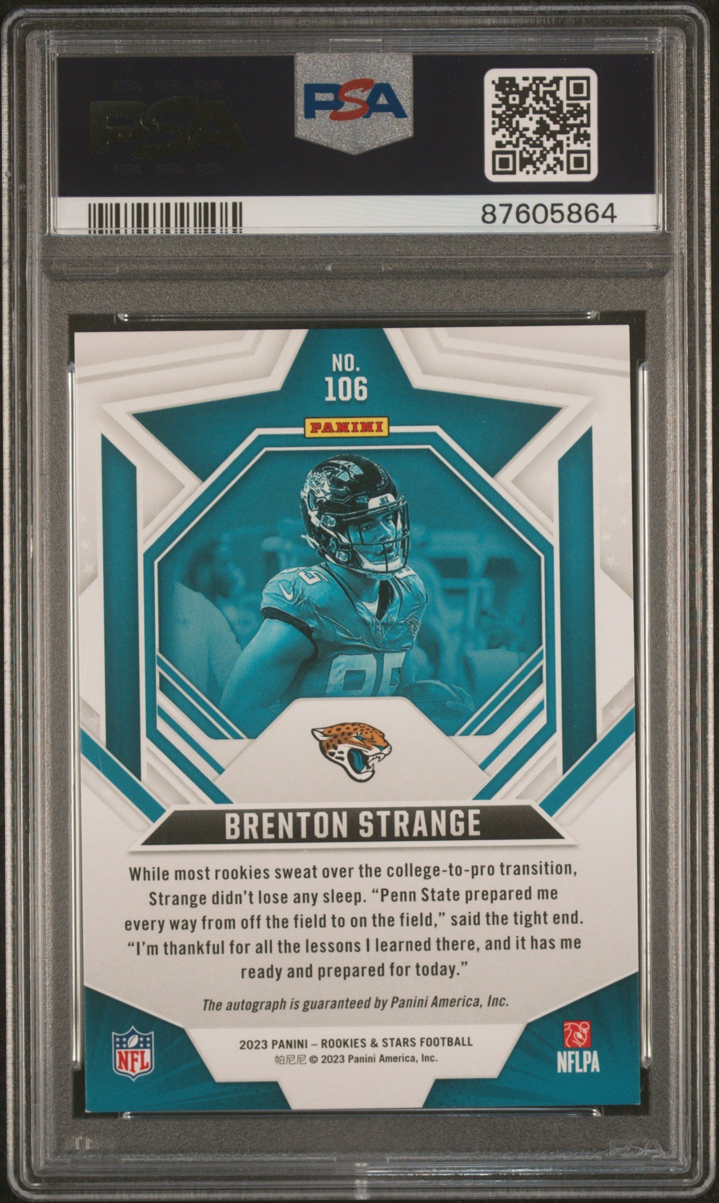 2023 Panini Rookies & Stars Brenton Strange Signature Rookie 064/299 #106 PSA 9 - Graded Sports Cards