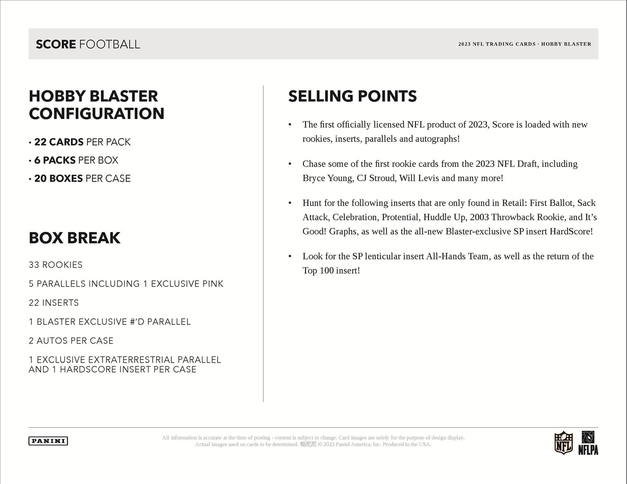 2023 Panini Score Football Hobby Box (4 Autogtaphs) (10 Jumbo Packs) - NFL Blaster