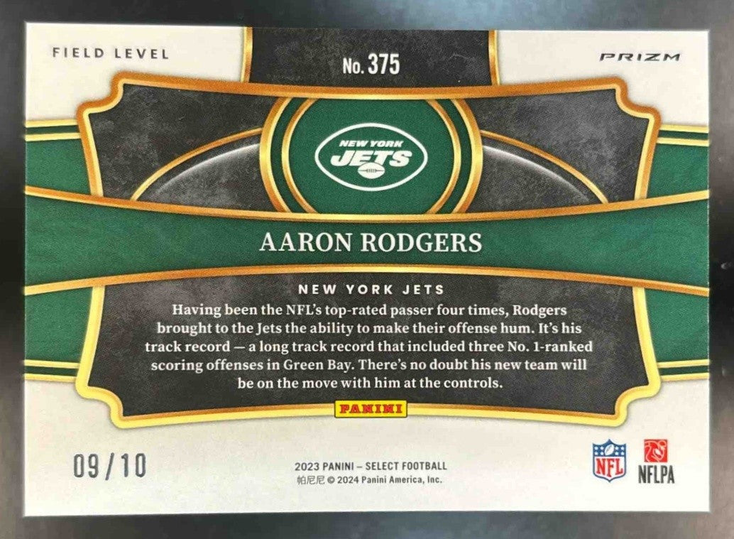 2023 Panini Select Aaron Rodgers Dragon Scale Gold Prizms /10 #375 New York Jets - Sports Cards