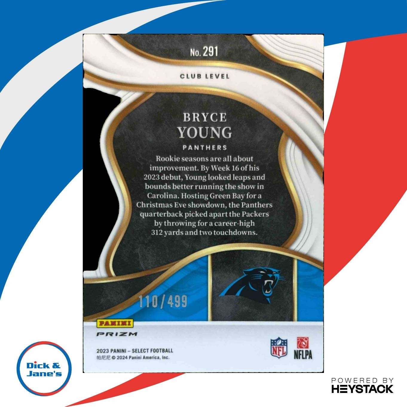 2023 Panini Select Bryce Young Neon Green Prizms Die Cut /499 #291 RC Panthers - Sports Cards