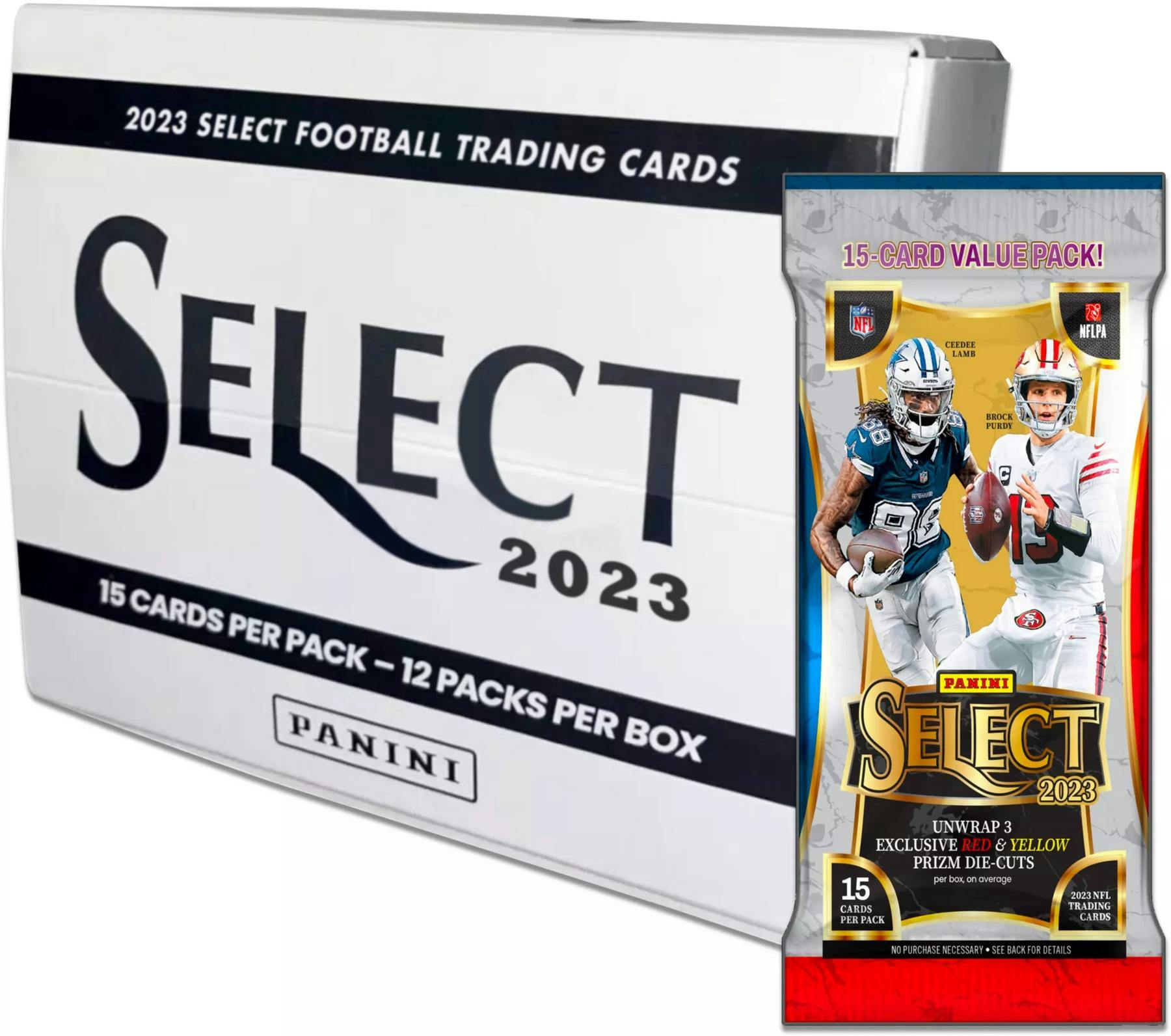 2023 Panini Select Football Jumbo Value 12 Fat Pack Cello Box (Red & Yellow Prizm Die Cuts) NFL Blaster Box