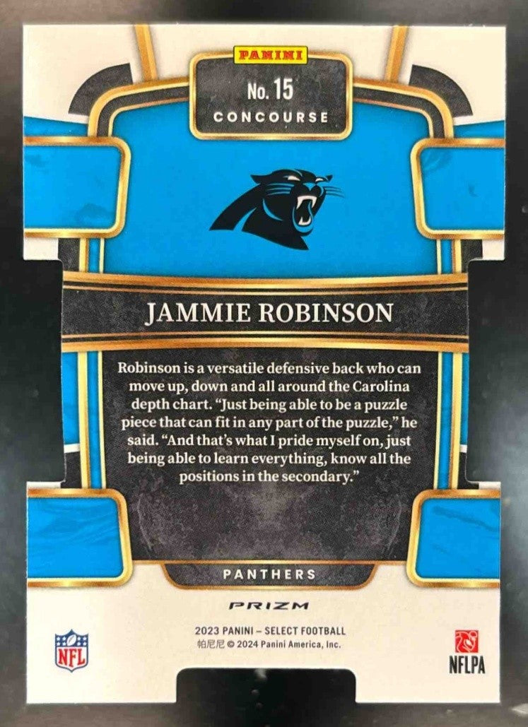2023 Panini Select Jammie Robinson Zebra Prizm Die Cut SSP #15 RC Panthers - Sports Cards