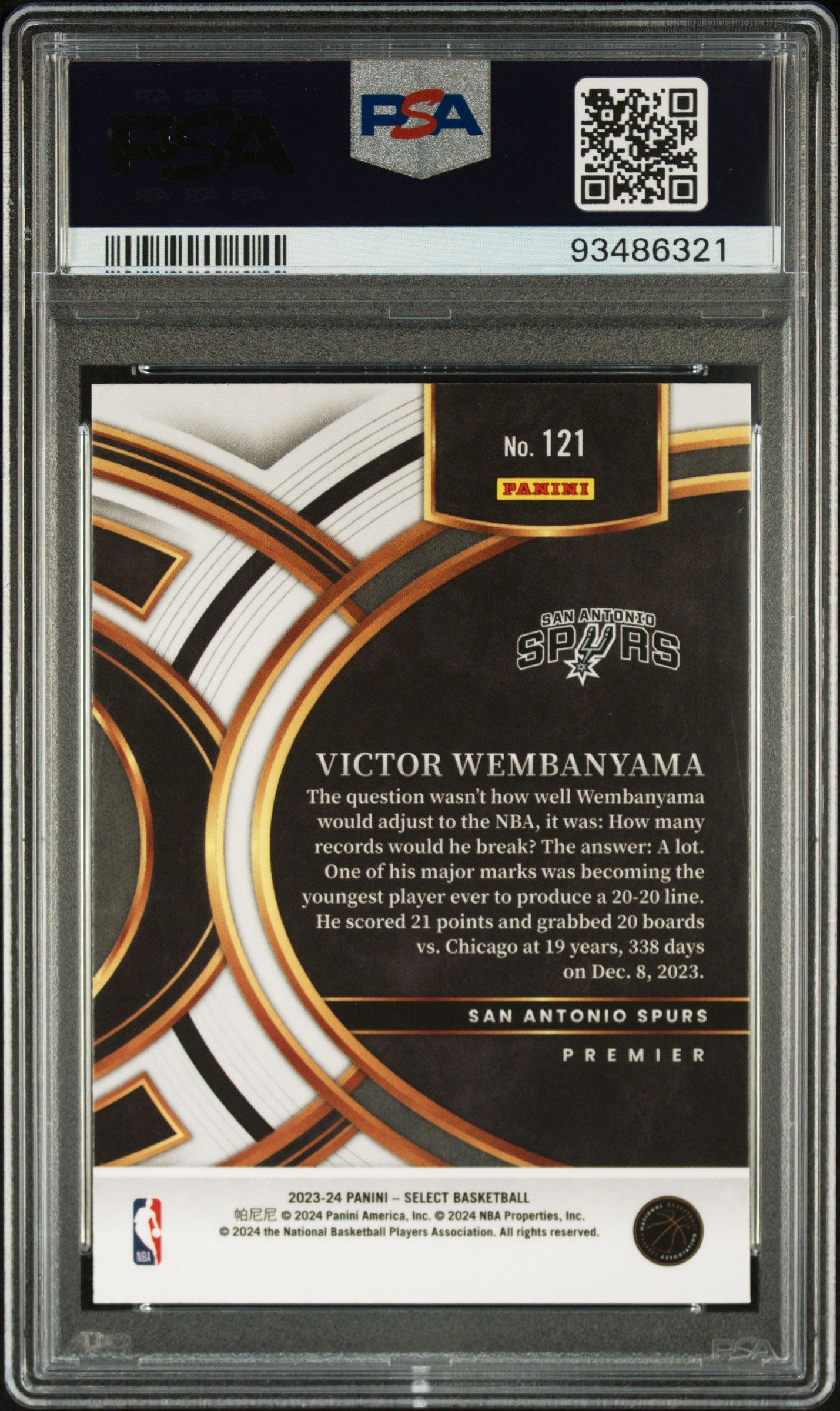 2023 Panini Select Victor Wembanyama Blue #121 PSA 10 Graded Sports Cards