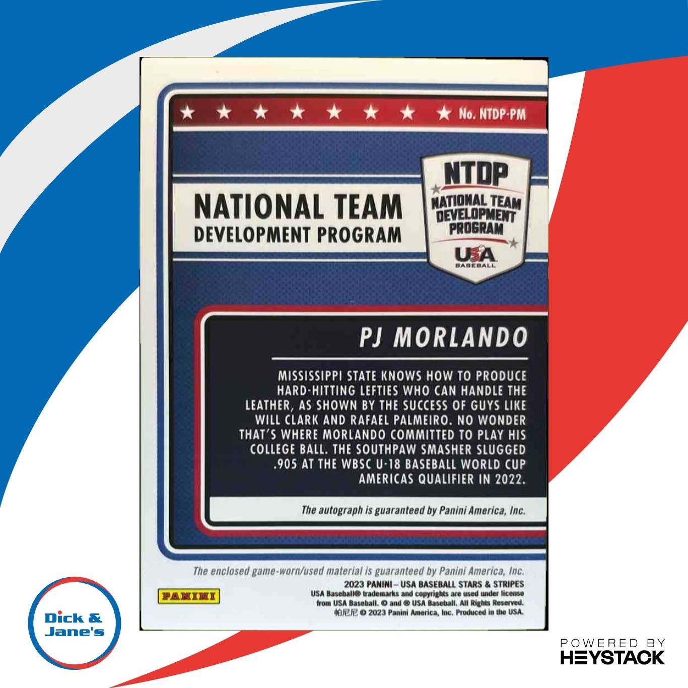 2023 Panini USA Stars & Stripes PJ Morlando Signatures Materials Auto - Sports Cards