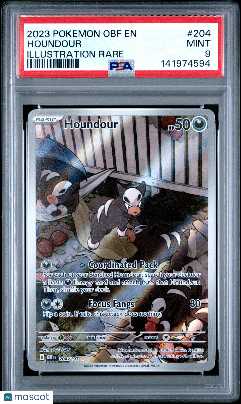 2023 Pokemon Obsidian Flames Houndour #204 Illustration Rare PSA 9 MINT - Graded TCG/CCG