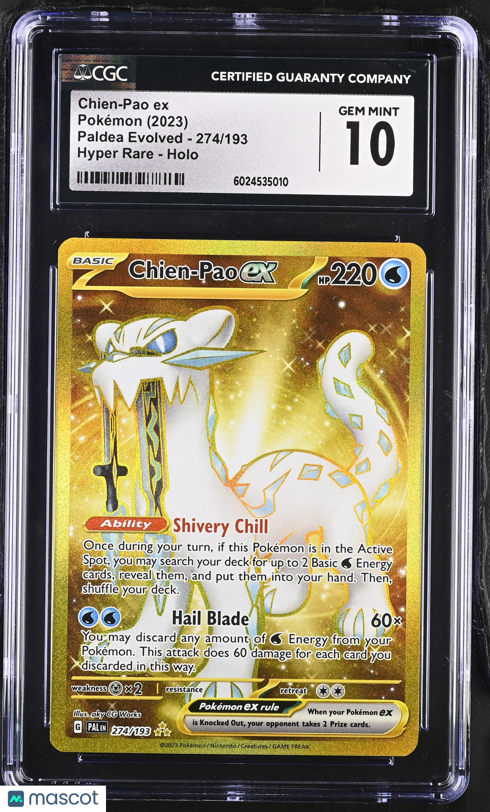 2023 Pokémon Paldea Evolved Chien-Pao ex #274/193 CGC 10 - Graded TCG/CCG