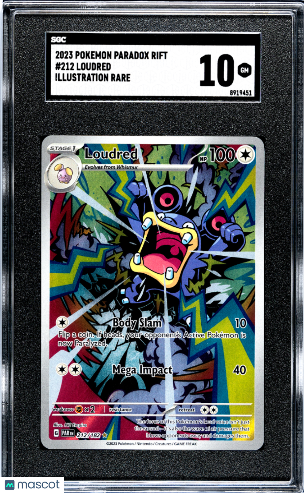 2023 Pokemon Paradox Rift Pokémon TCG Loudred #212 SGC 10 - Graded TCG/CCG