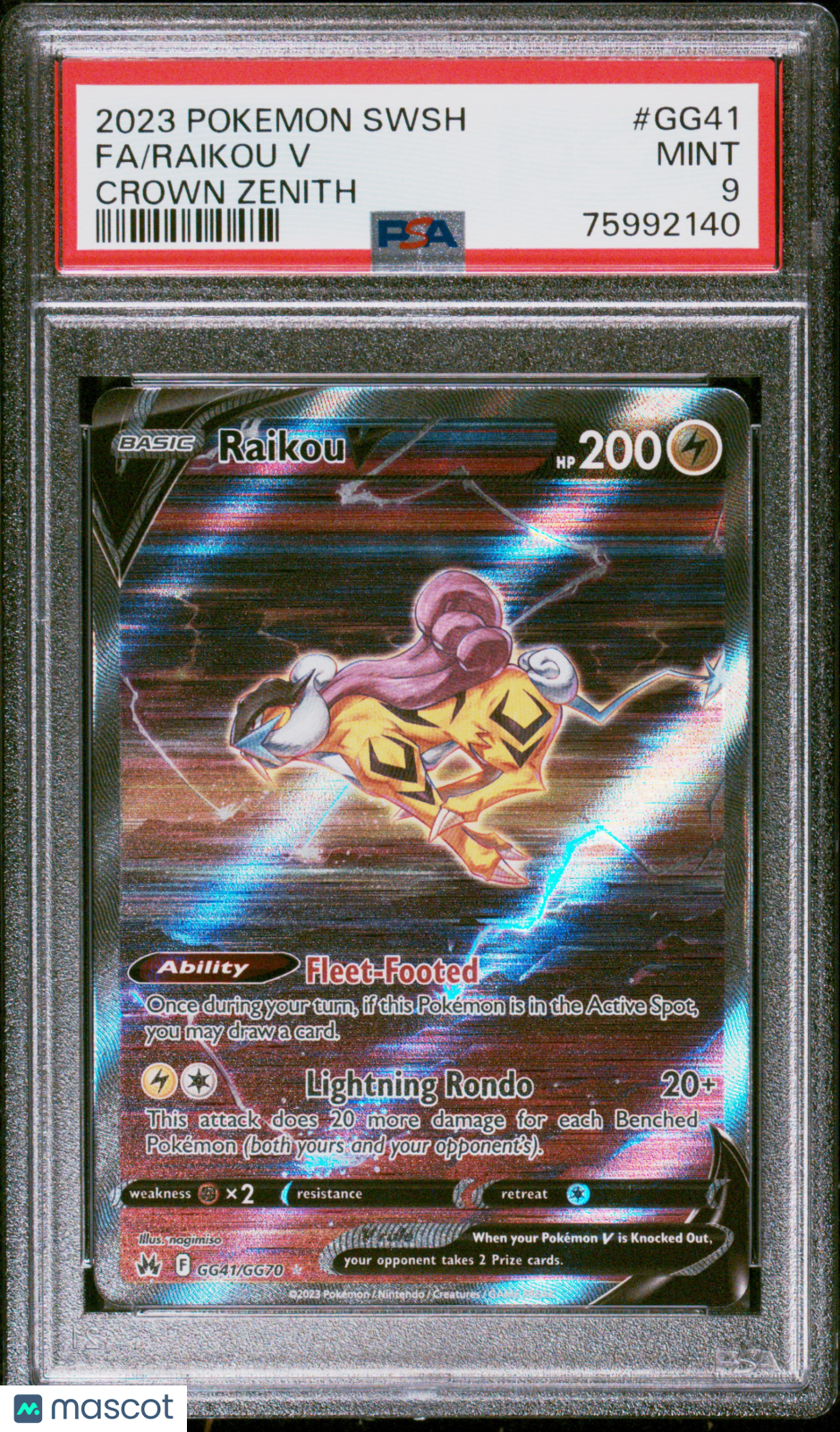 2023 Pokemon Sword And Shield Crown Zenith Raikou V #GG41 FA PSA 9 MINT - Graded TCG/CCG