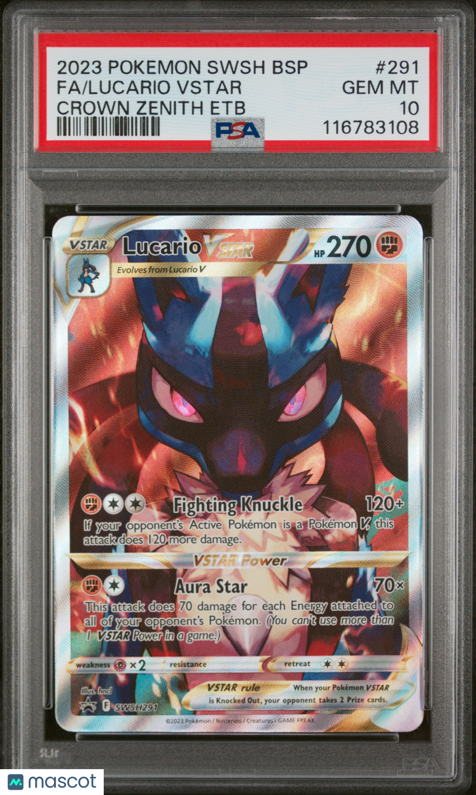 2023 Pokemon SWSH Black Star Promo Lucario VSTAR #291 Crown Zenith Etb FA PSA 10 - Graded TCG/CCG