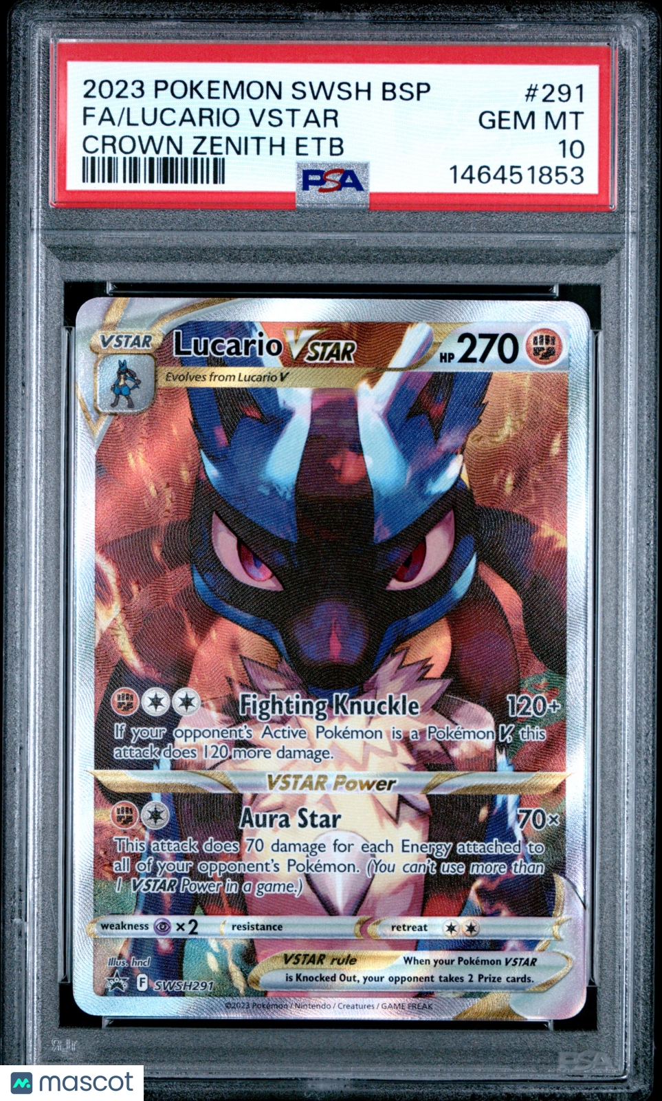 2023 Pokemon SWSH Black Star Promo Lucario VSTAR #291 Crown Zenith ETB FA PSA 10 - Graded TCG/CCG