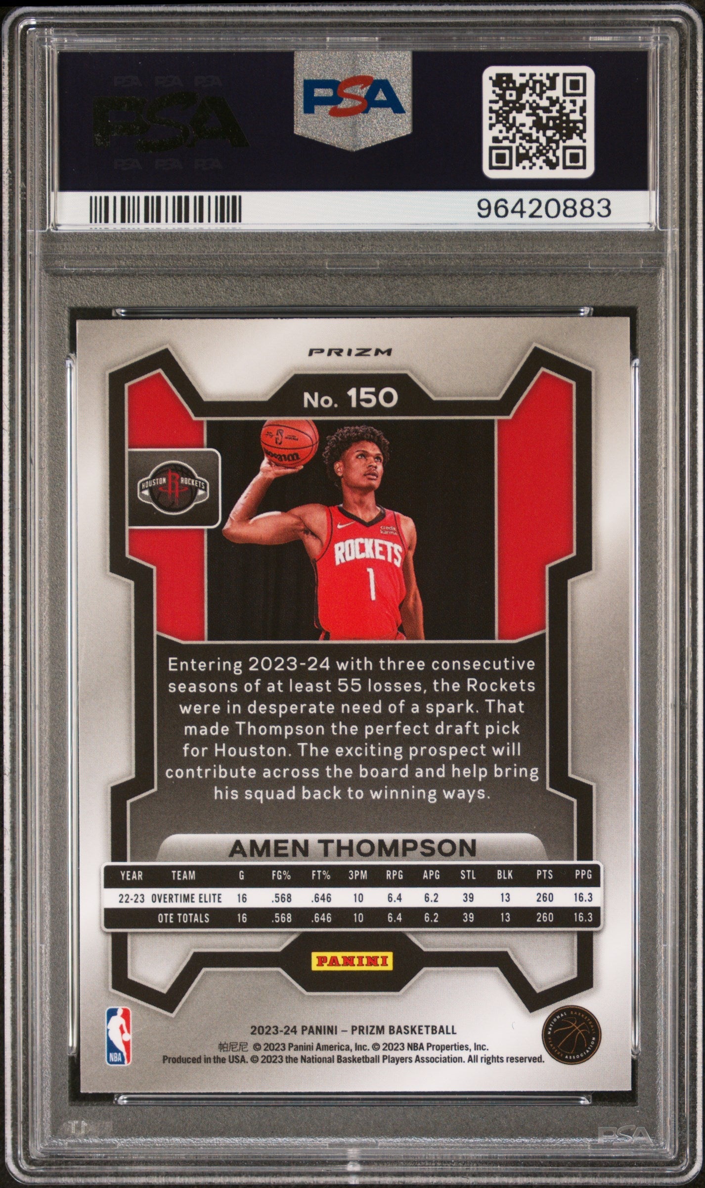 2023 Prizm Amen Thompson Ice Rookie #150 PSA 10 GEM MINT Houston Rockets - Graded Sports Cards