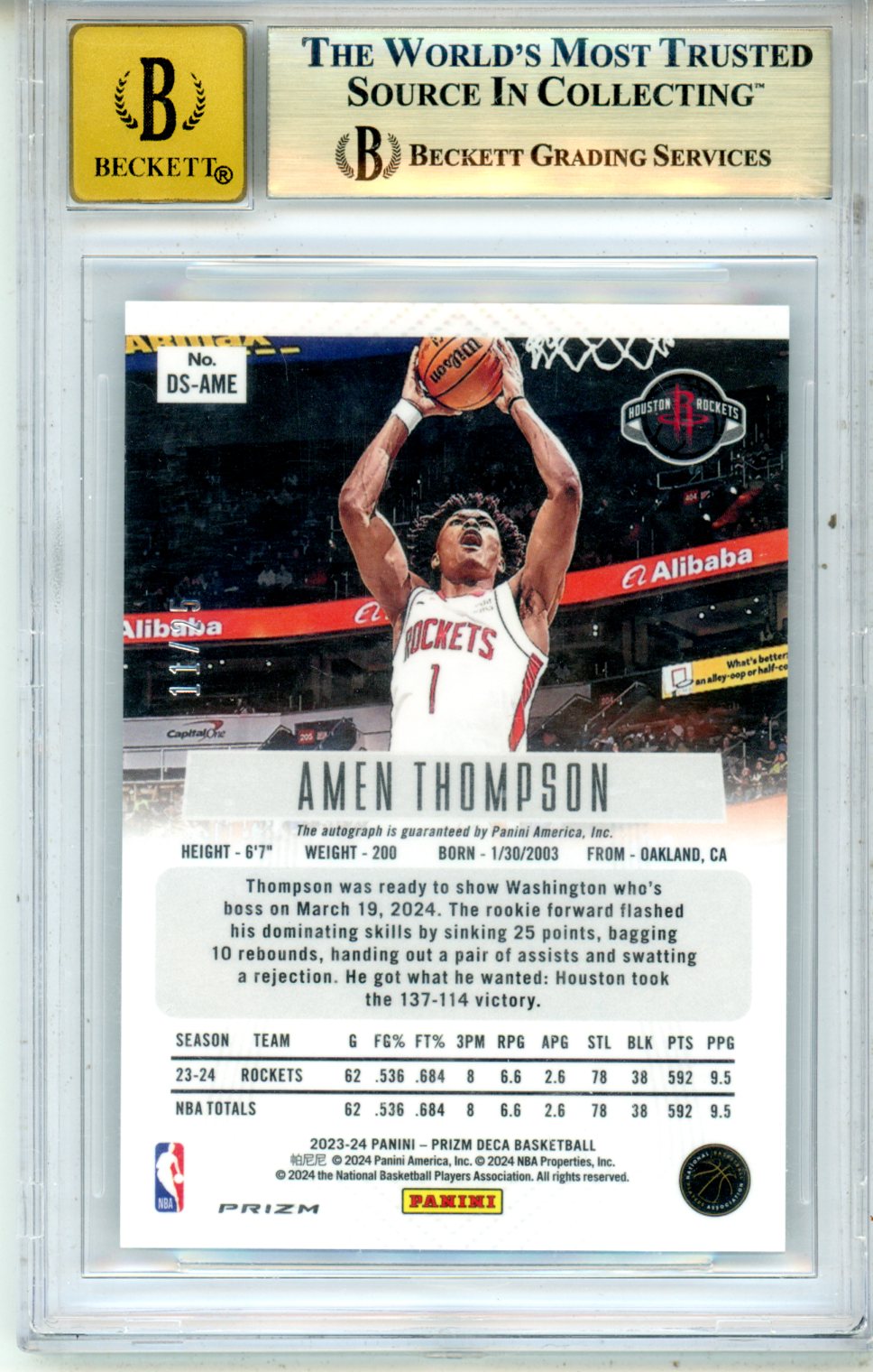 2023 Prizm FOTL Amen Thompson Green Shimmer Rookie /25 BGS 9.5 GEM MINT Rockets - Graded Sports Cards