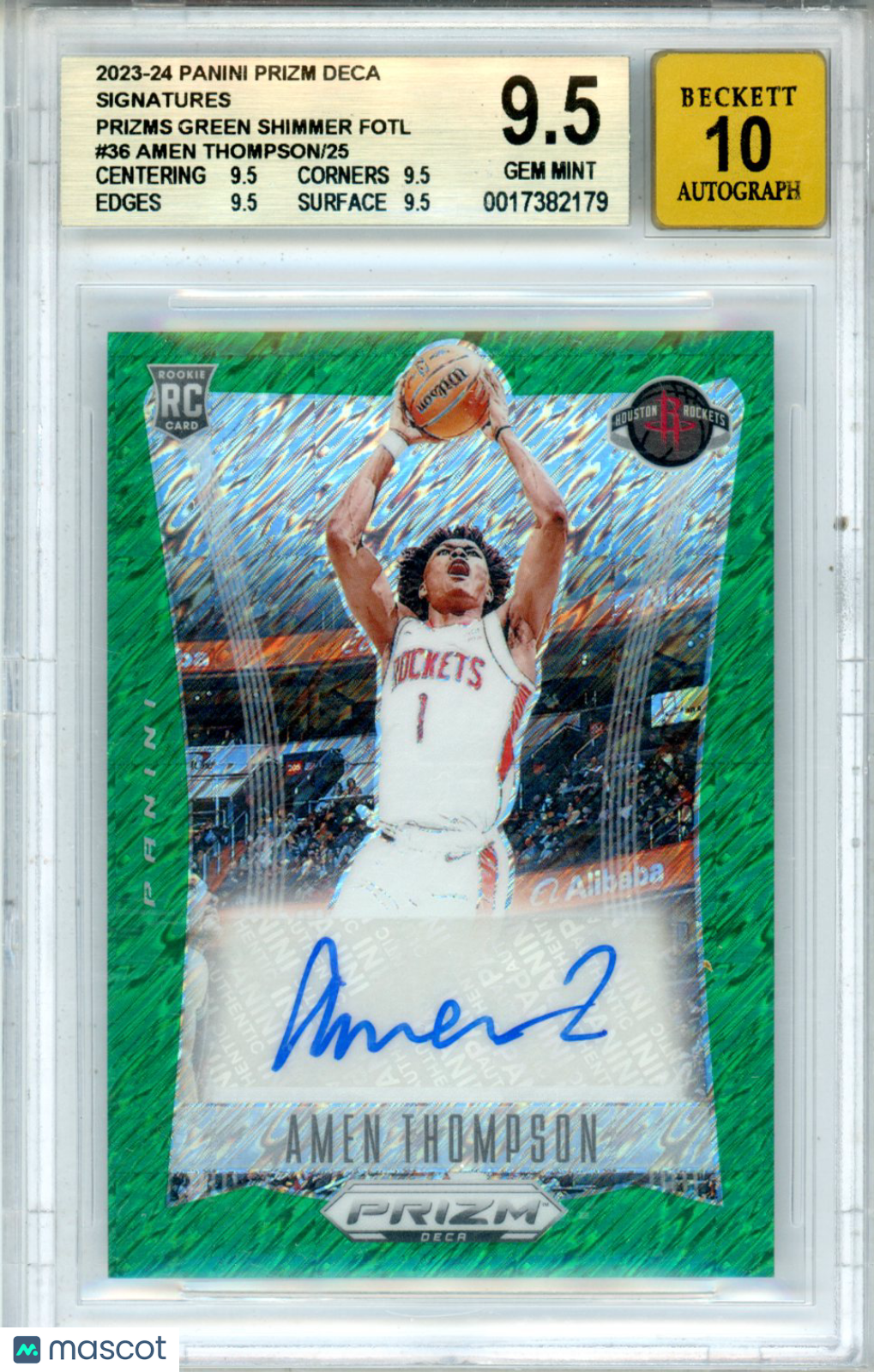 2023 Prizm FOTL Amen Thompson Green Shimmer Rookie /25 BGS 9.5 GEM MINT Rockets - Graded Sports Cards