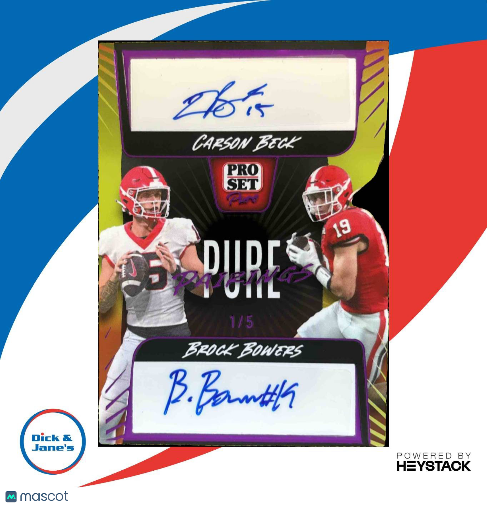 2023 Pro Set Pure Carson Beck Brock Bowers Pairings Purple /5 Auto Bulldogs - Sports Cards