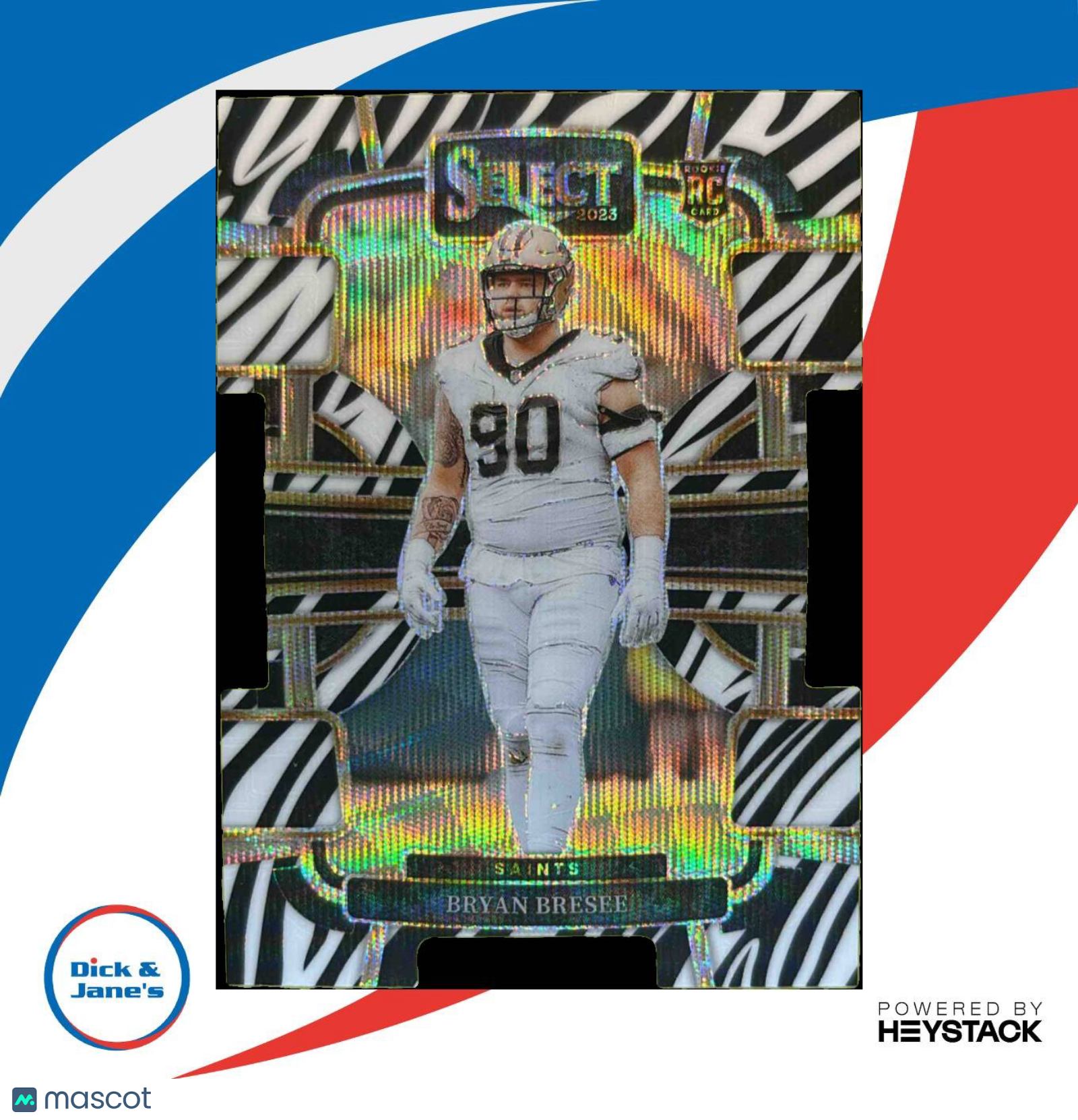 2023 Select Bryan Bresee Zebra Prizm Die Cut SSP #72 RC New Orleans Saints - Sports Cards