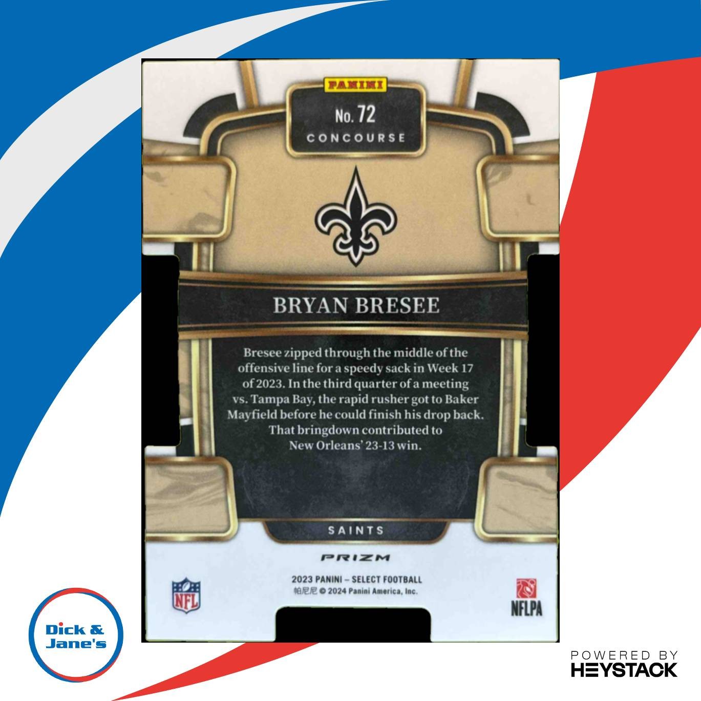 2023 Select Bryan Bresee Zebra Prizm Die Cut SSP #72 RC New Orleans Saints - Sports Cards