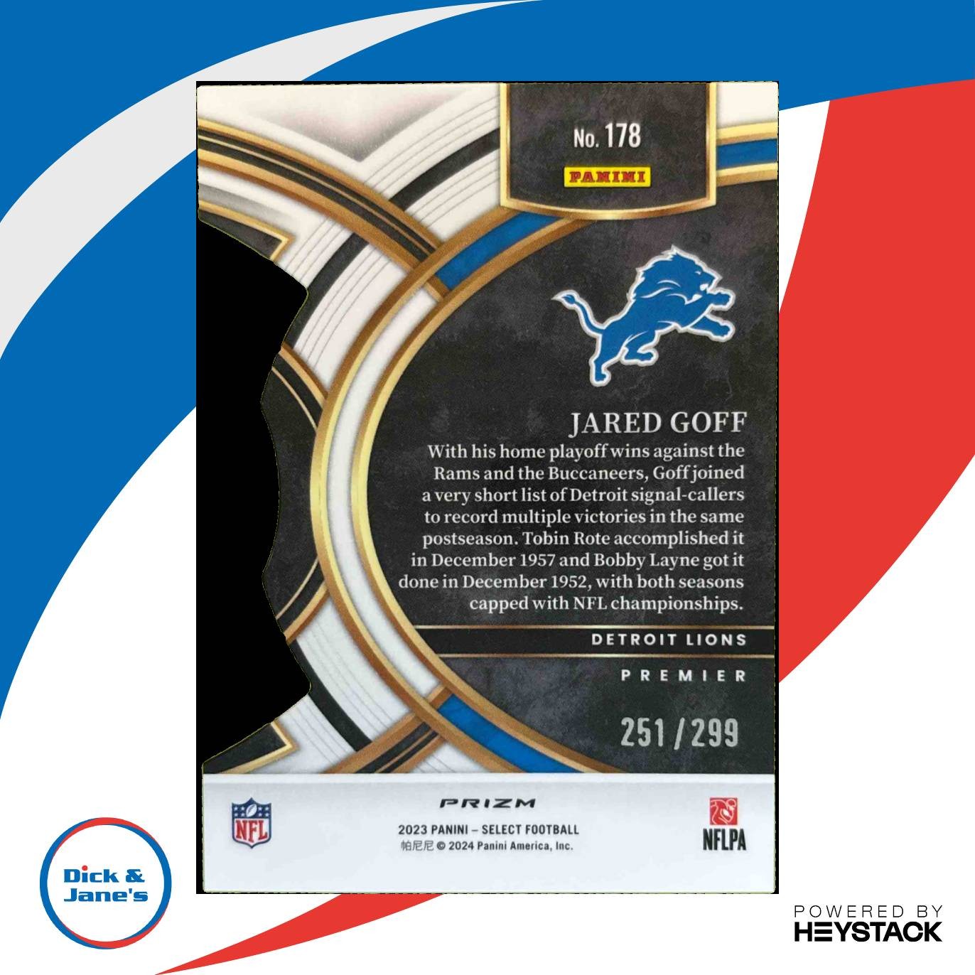 2023 Select Jared Goff Copper Prizms Die Cut 251/299 #178 Premier Detroit Lions - Sports Cards