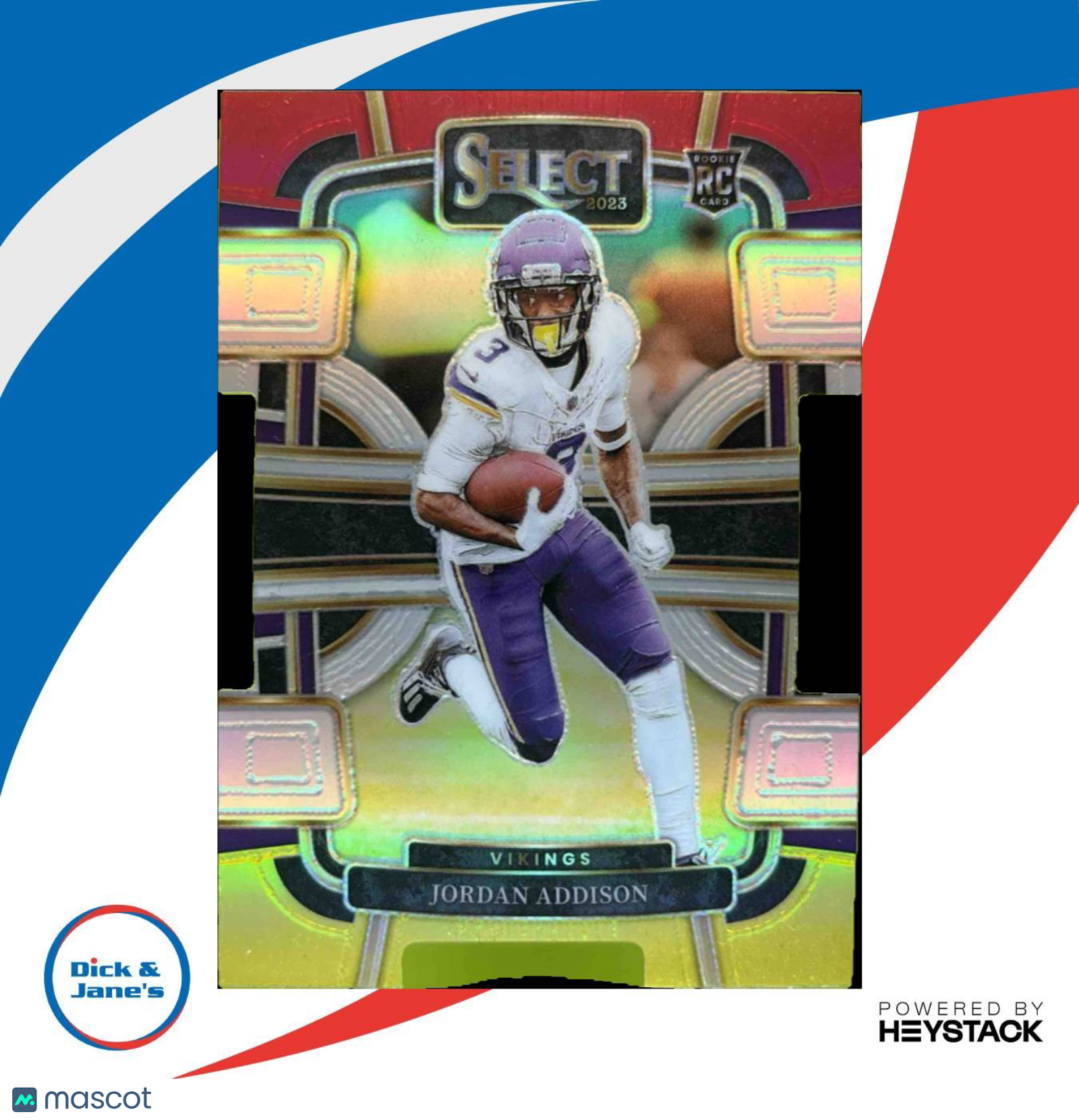 2023 Select Jordan Addison Red and Yellow Prizm Die Cut #66 RC Concourse Vikings - Sports Cards