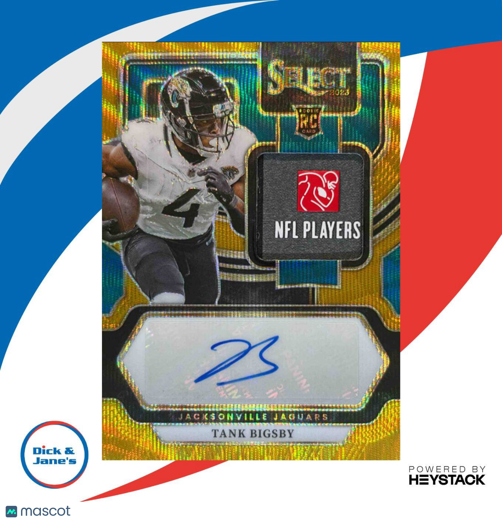 2023 Select Tank Bigsby Rookie Gold Wave Prizm MEM Auto RC NFL Patch Logo - Sports Cards