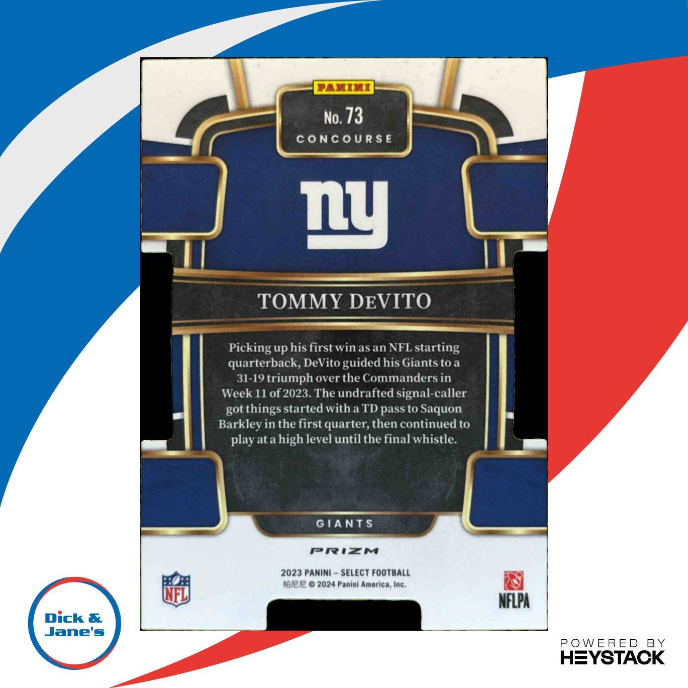 2023 Select Tommy DeVito Silver Prizms Die Cut #73 RC Concourse New York Giants - Sports Cards