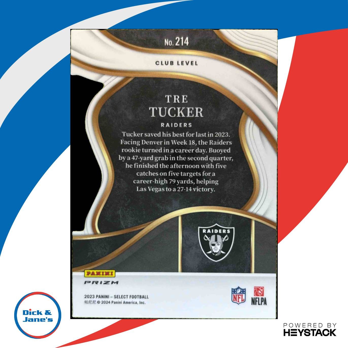 2023 Select Tre Tucker Zebra Prizm Die Cut SSP #214 RC Club Las Vegas Raiders - Sports Cards