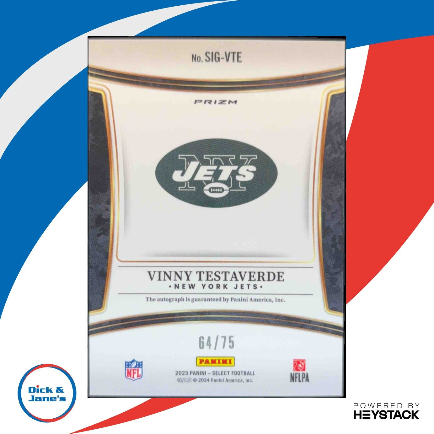 2023 Select Vinny Testaverde Signatures Maroon Prizm 64/75 SIG-VTE New York Jets - Sports Cards