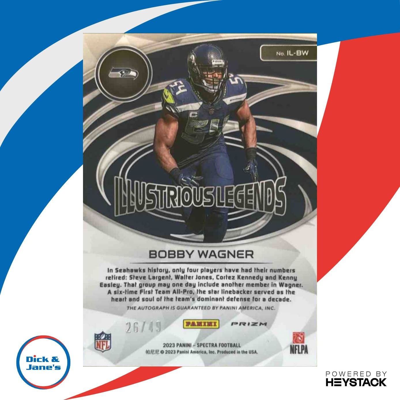 2023 Spectra Bobby Wagner Illustrious Legends 26/49 #IL-BW Auto Seattle Seahawks - Sports Cards