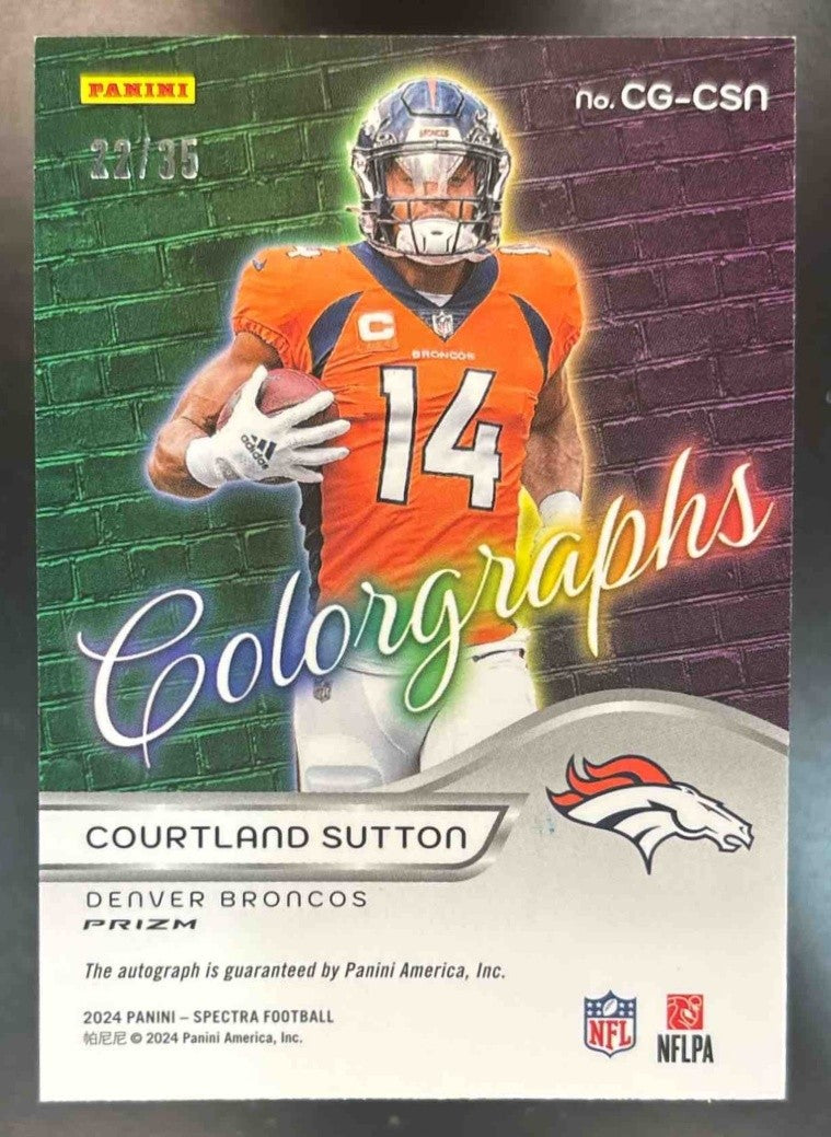 2023 Spectra Courtland Sutton 2022 Football Auto Neon Green /35 Denver Broncos - Sports Cards