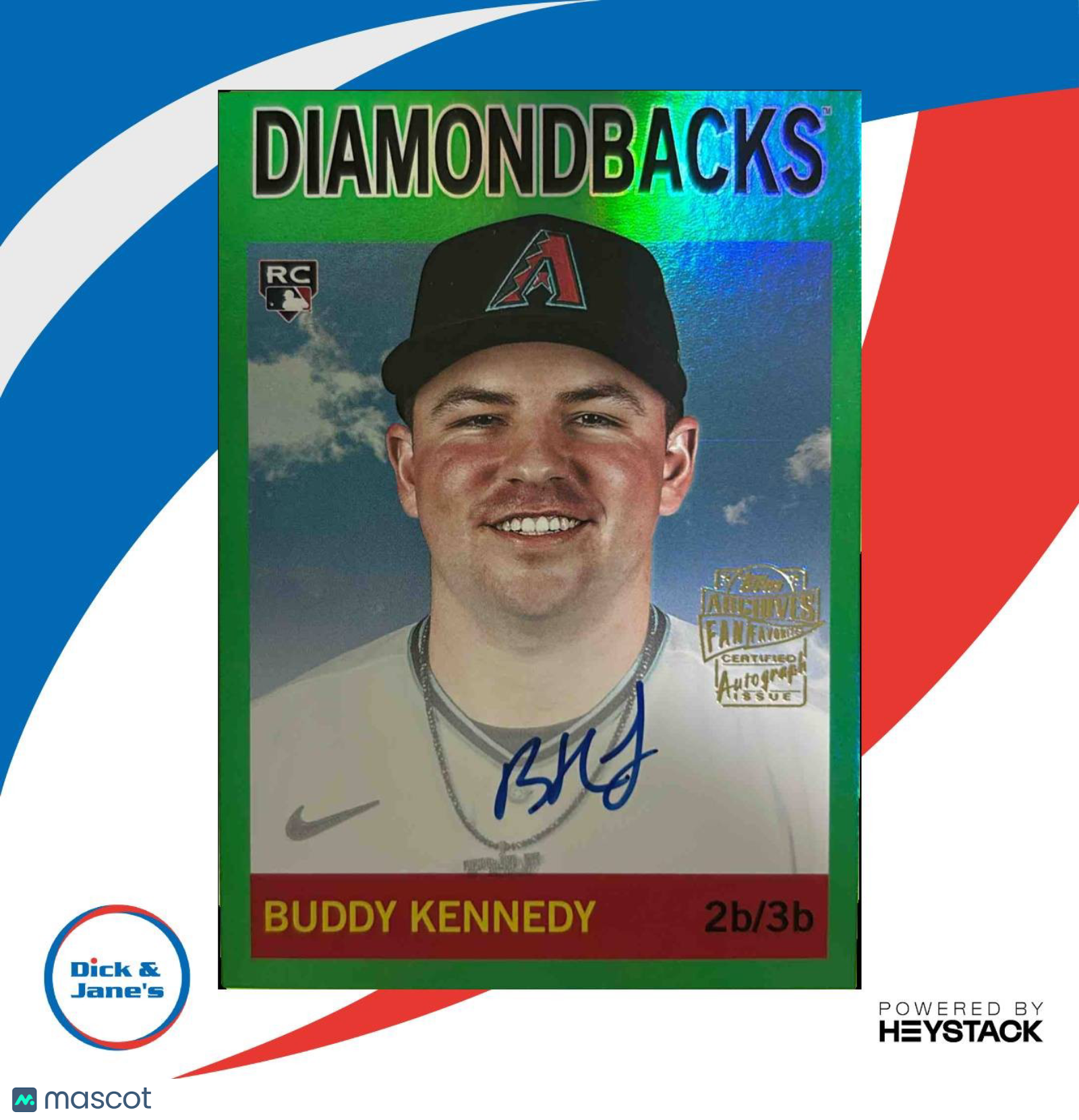 2023 Topps Archives Buddy Kennedy Fan Favorites Auto Green Foil 57/99 RC Arizona - Sports Cards