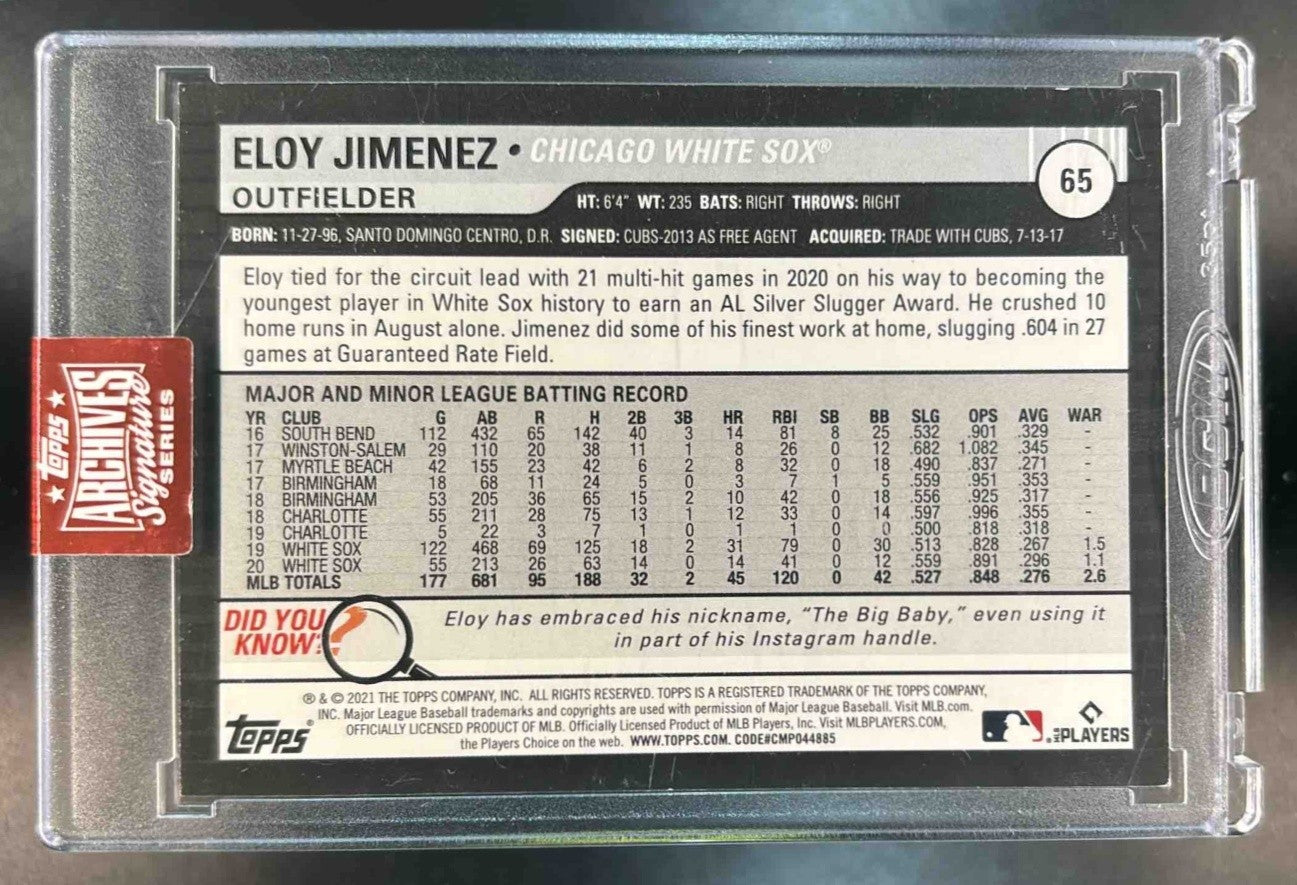 2023 Topps Archives Signature Eloy Jimenez On Card Auto 2021 Big League 15/30 - Sports Cards