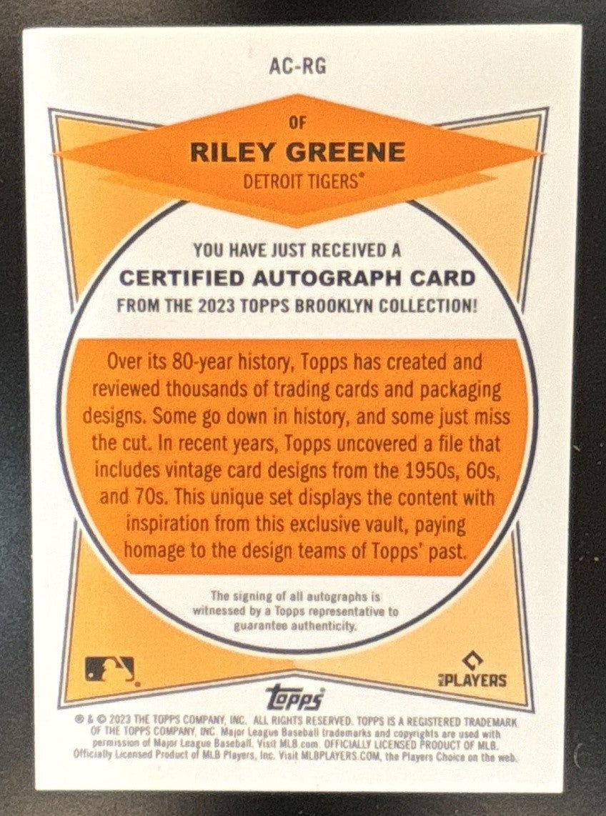 2023 Topps Brooklyn Collection Riley Greene Auto /99 #AC-RG RC Detroit Tigers - Sports Cards