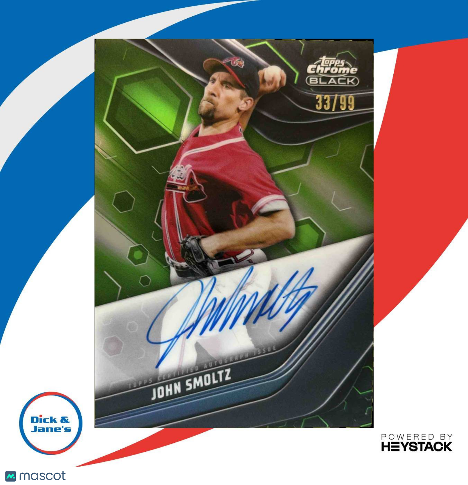 2023 Topps Chrome Black John Smoltz Auto Green Refractor 33/99 Atlanta Braves Sports Cards