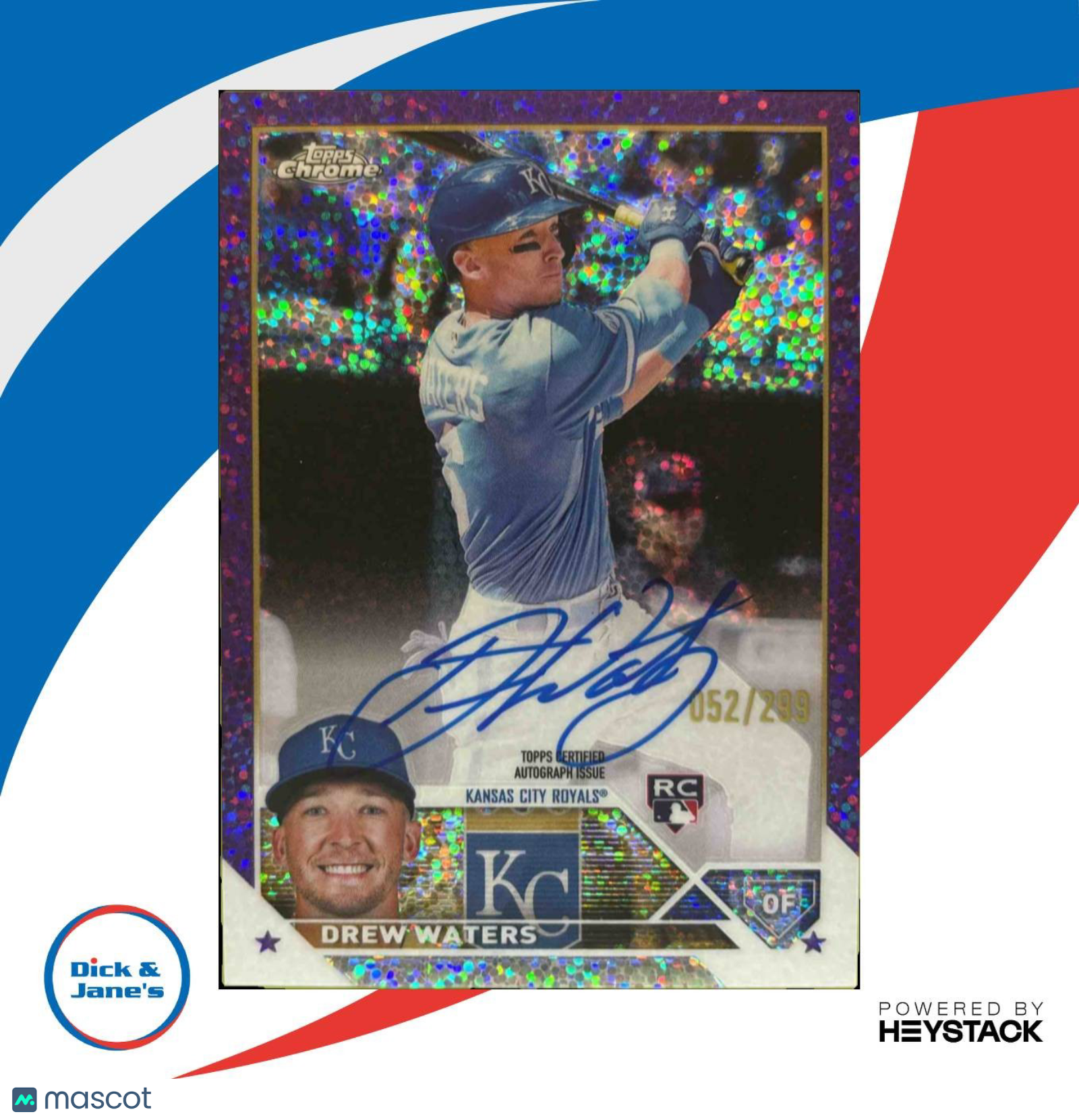 2023 Topps Chrome Drew Waters Rookie Auto Purple Speckle Refractor 52/299 Royals - Sports Cards