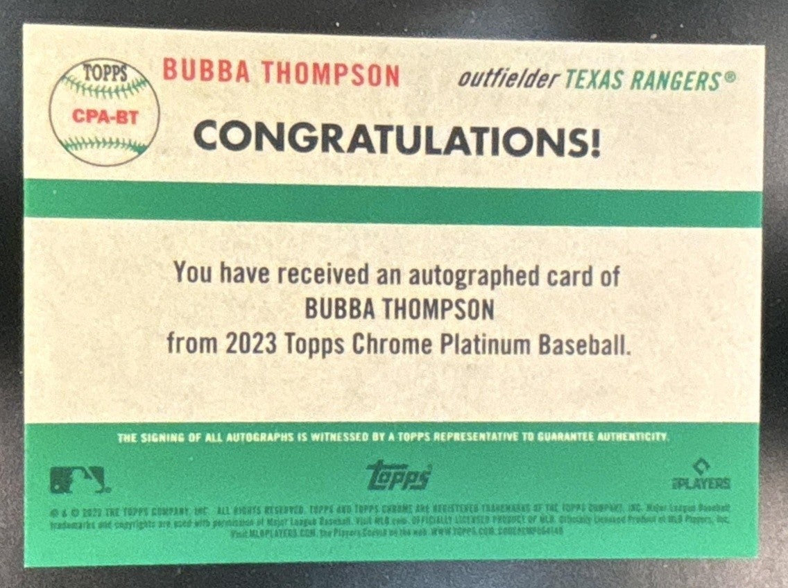 2023 Topps Chrome Platinum Anniversary Bubba Thompson Auto #CPA-BT Texas Rangers - Sports Cards