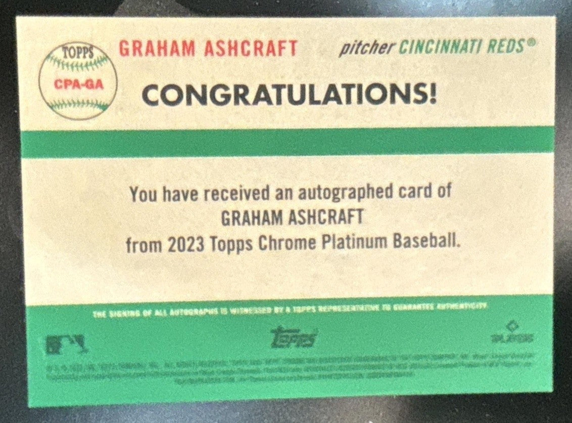 2023 Topps Chrome Platinum Anniversary Graham Ashcraft Auto RC Cincinnati Reds - Sports Cards