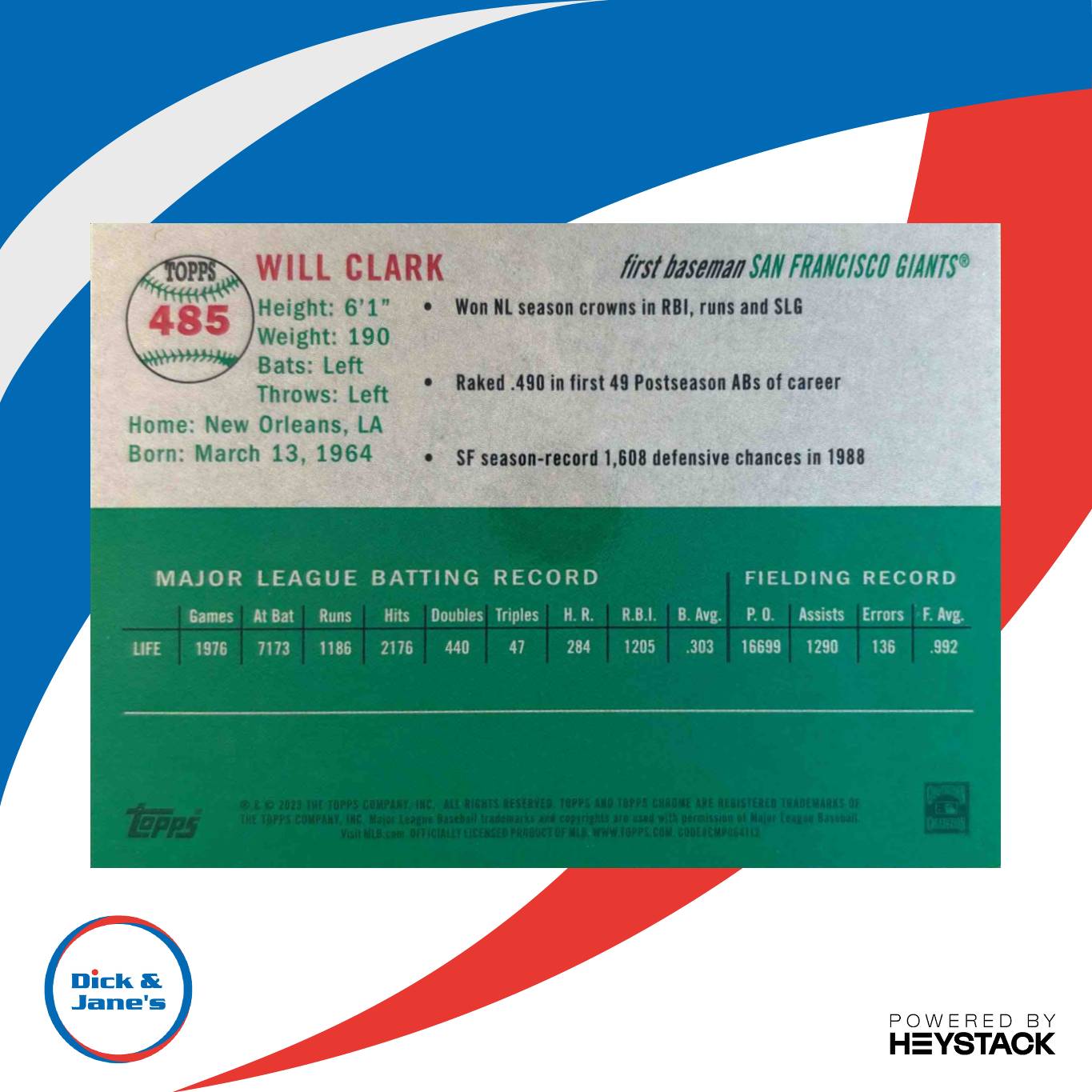 2023 Topps Chrome Platinum Anniversary Will Clark Blue Shimmer /100 #485 Giants - Sports Cards