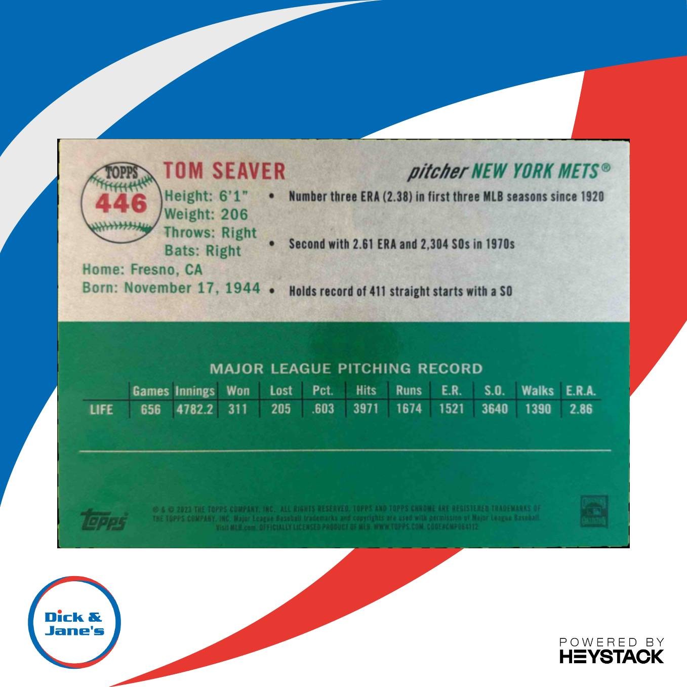 2023 Topps Chrome Platinum Tom Seaver Toile Cream Fuchsia Lava Refractor/100 446 Sports Cards