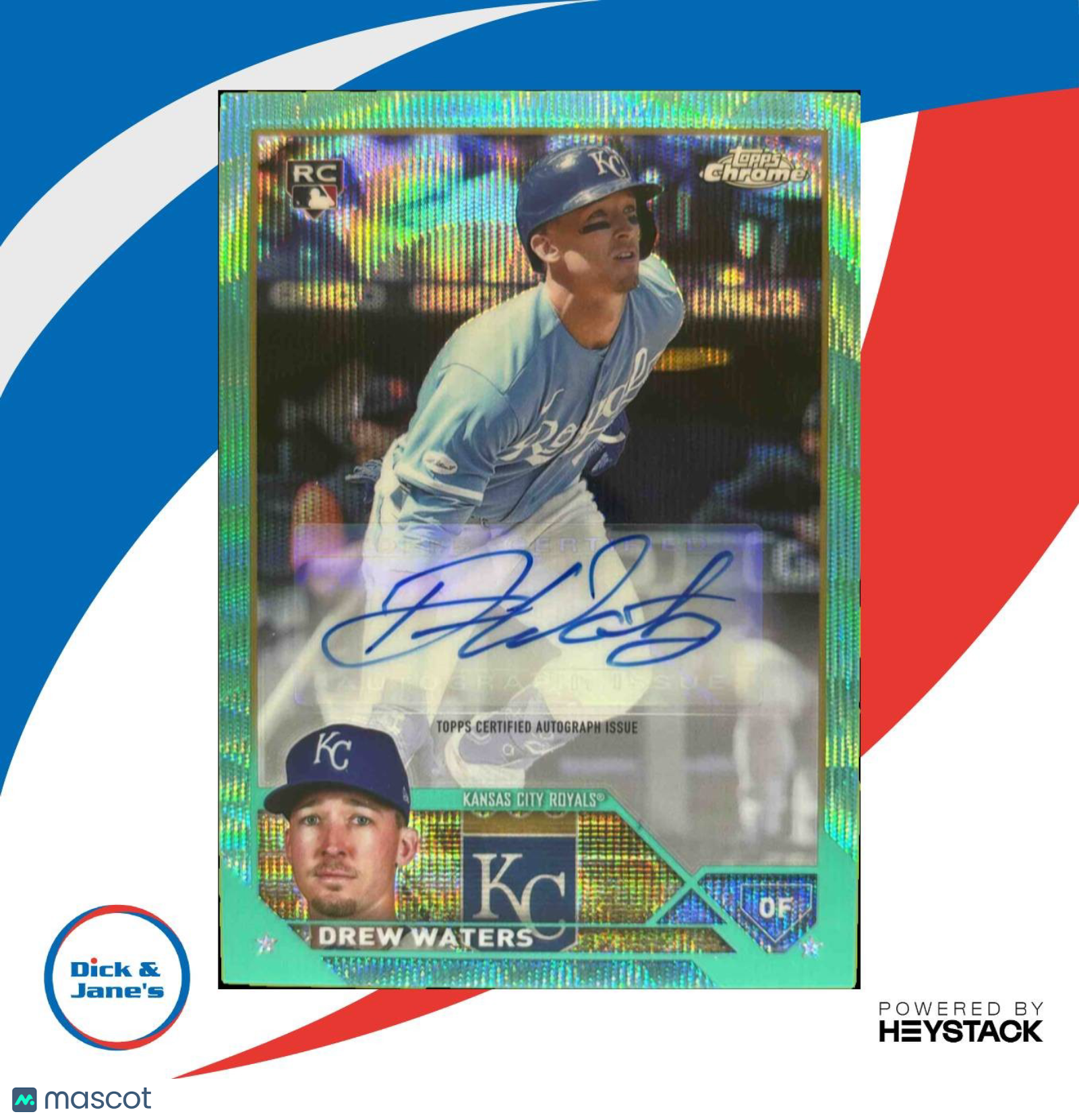 2023 Topps Chrome Update Drew Waters Auto Aqua Wave Refractor 96/199 KC Royals - Sports Cards