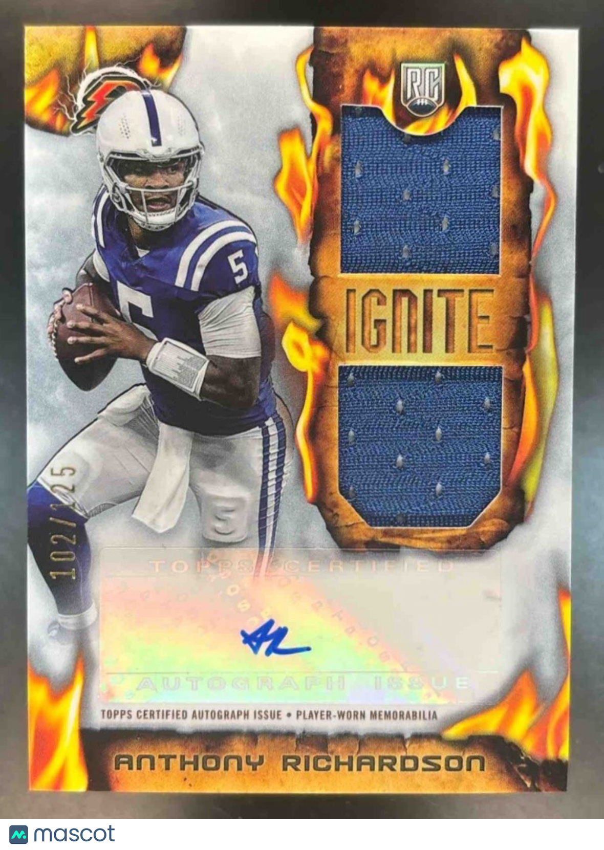 2023 Topps Composite Anthony Richardson Resurgence Ignite Patch Auto /125 MEM RC - Sports Cards