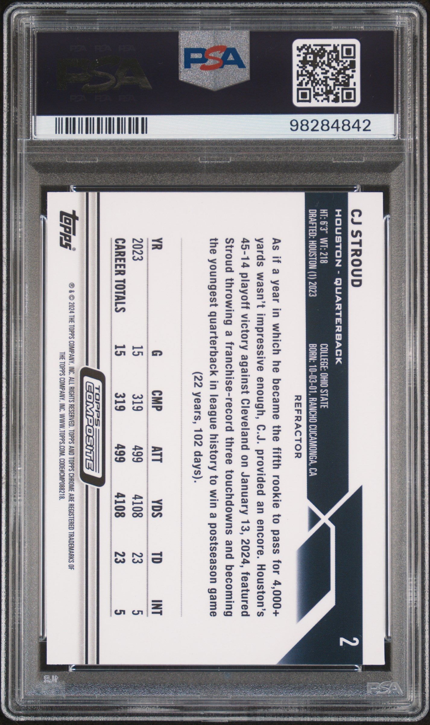 2023 Topps Composite CJ Stroud Refractor Rookie #2 PSA 10 Houston Texans - Graded Sports Cards