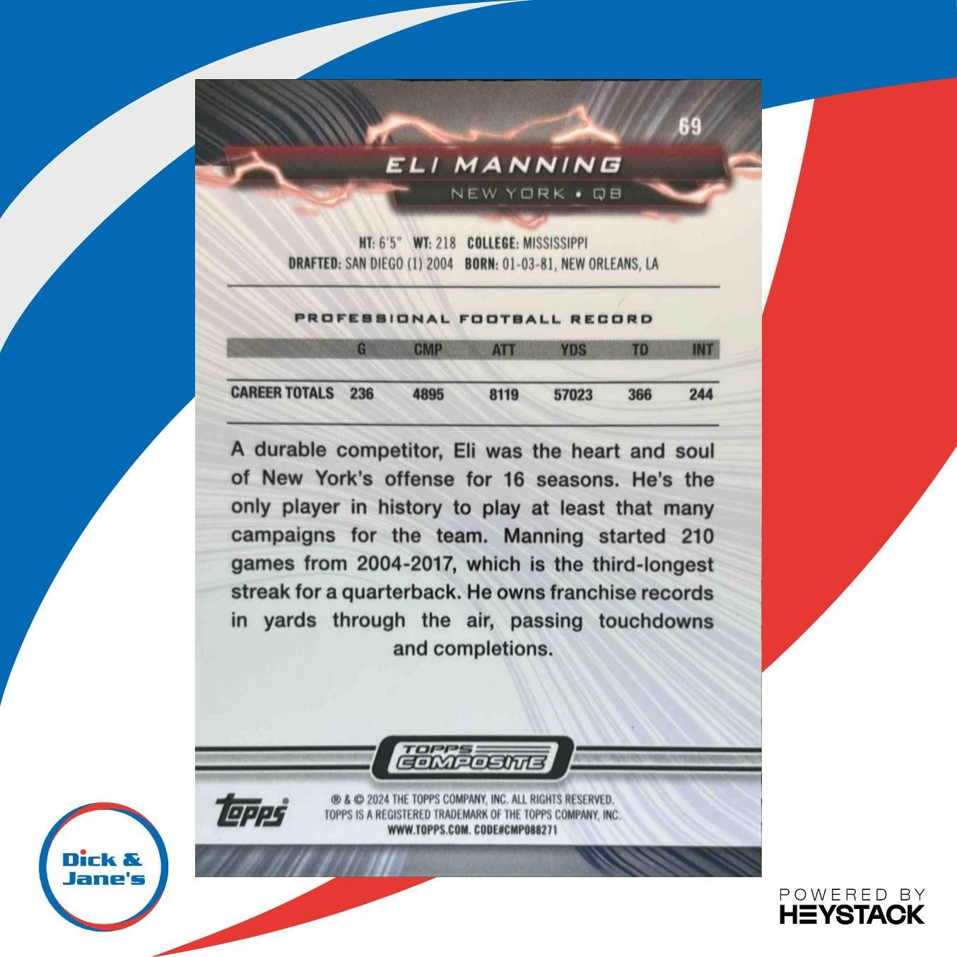 2023 Topps Composite Eli Manning Resurgence Yellow Surge /200 #69 Giants - Sports Cards