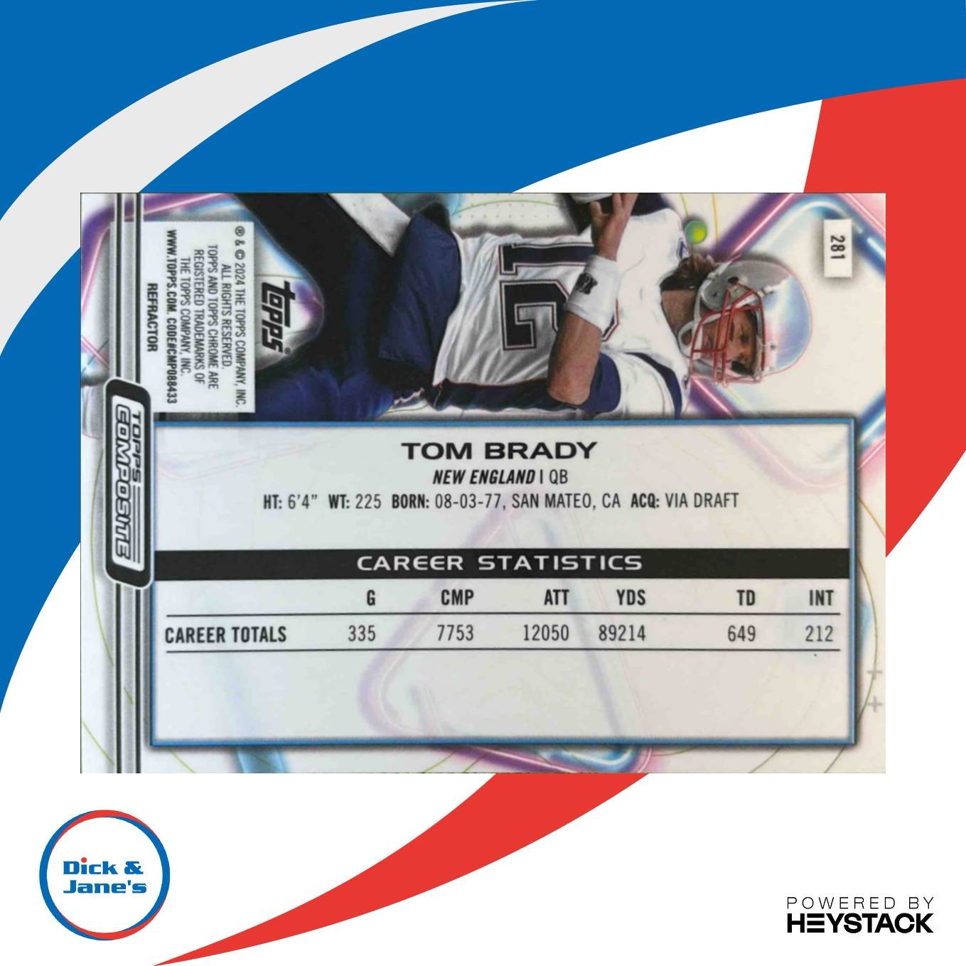 2023 Topps Composite Tom Brady Cosmic Chrome Refractor #281 New England Patriots - Sports Cards