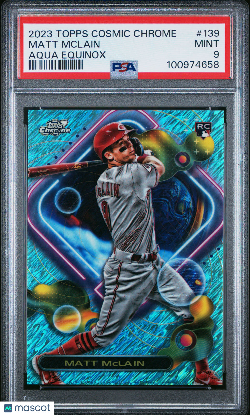 2023 Topps Cosmic Chrome Matt Mclain Aqua Equinox Refractor /199 #139 PSA 9 Reds - Graded Sports Cards