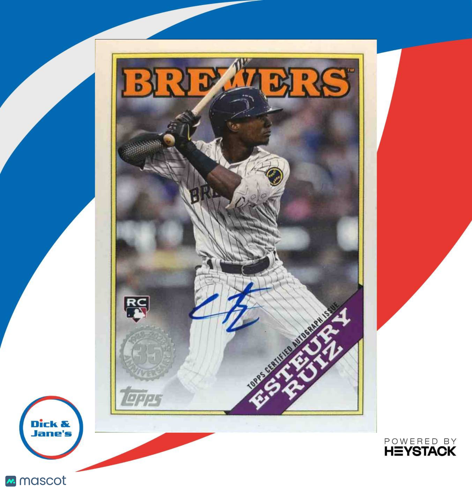 2023 Topps Esteury Ruiz 1988 Baseball 35th Anniversary Auto RC Milwaukee Brewers - Sports Cards