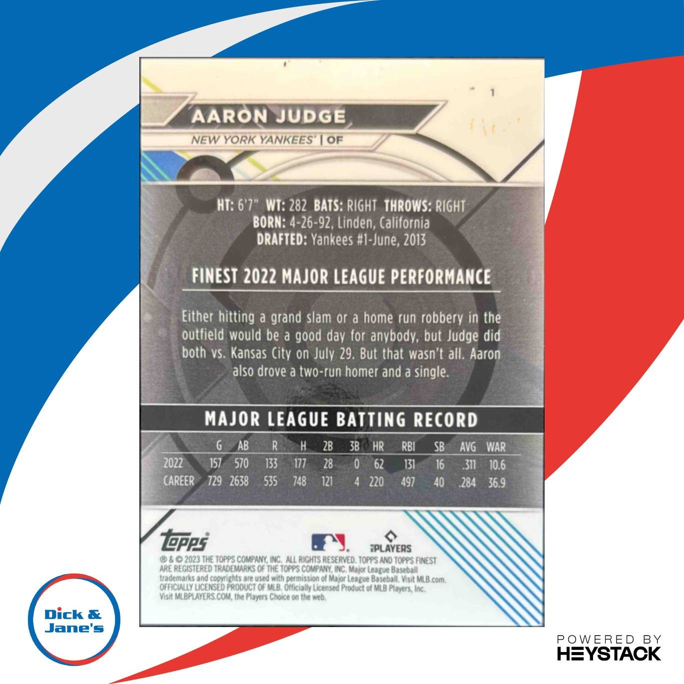 2023 Topps Finest Aaron Judge Aqua Refractor 108/199 #1 New York Yankees - Sports Cards