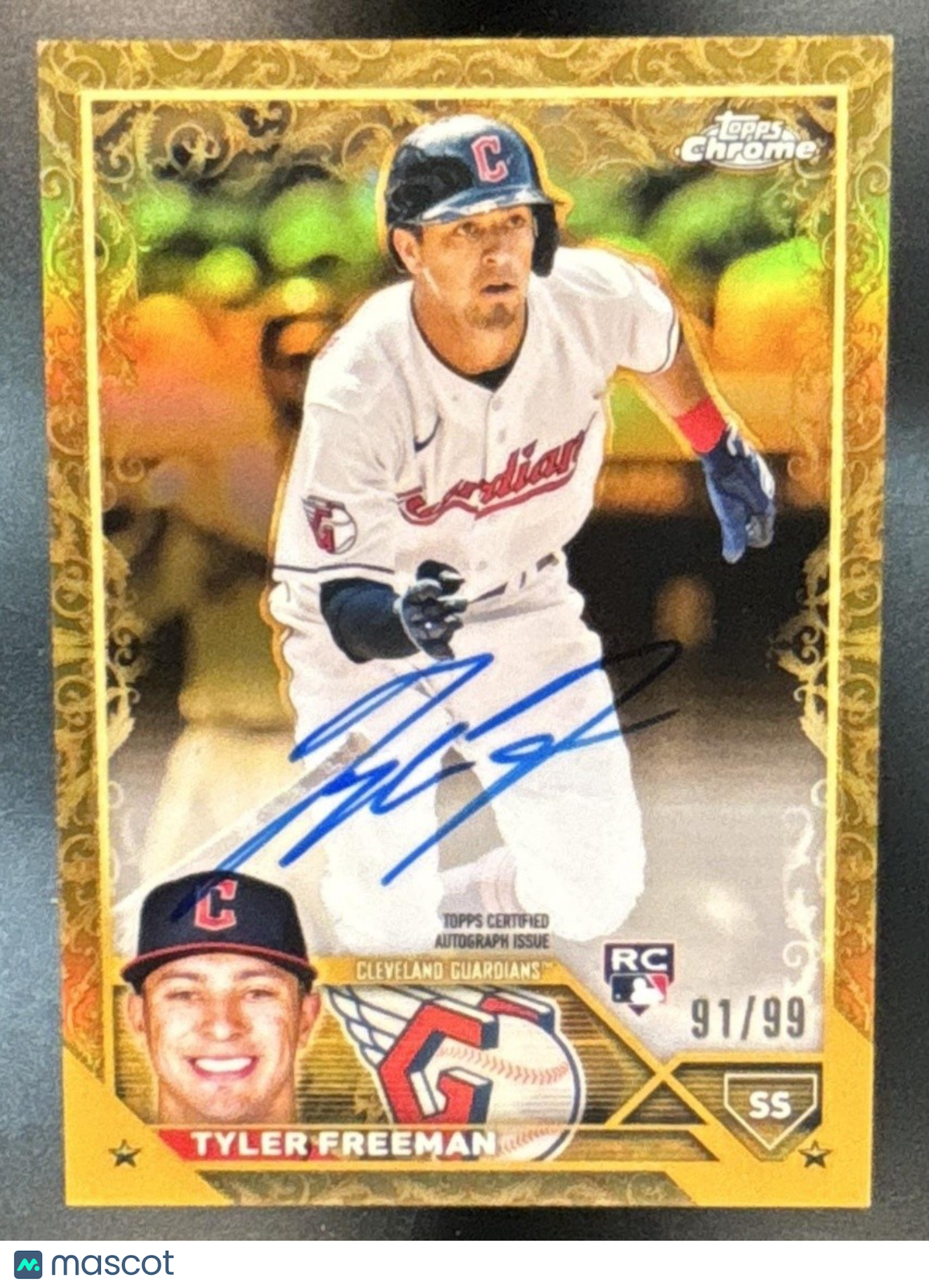 2023 Topps Gilded Collection Tyler Freeman Chrome Gold Etch Auto /99 RC Guardian - Sports Cards
